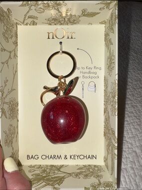 NOIR Jewelry Red Glitter Apple Keychain/Bag Charm with Gold Hardware. New in box